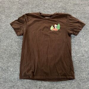 Peanuts Mens Snoopy Camping Graphic T Shirt Medium Brown Cotton Scout Tee